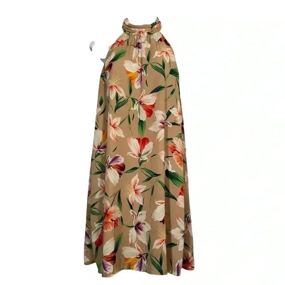 Lush Dress Women's Halter Tan Floral Fit & Flare Polyester Blend Size Small